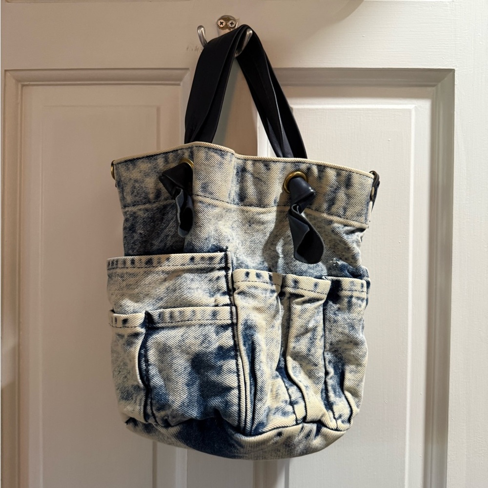Denim Shoulder Bag with Black Accents